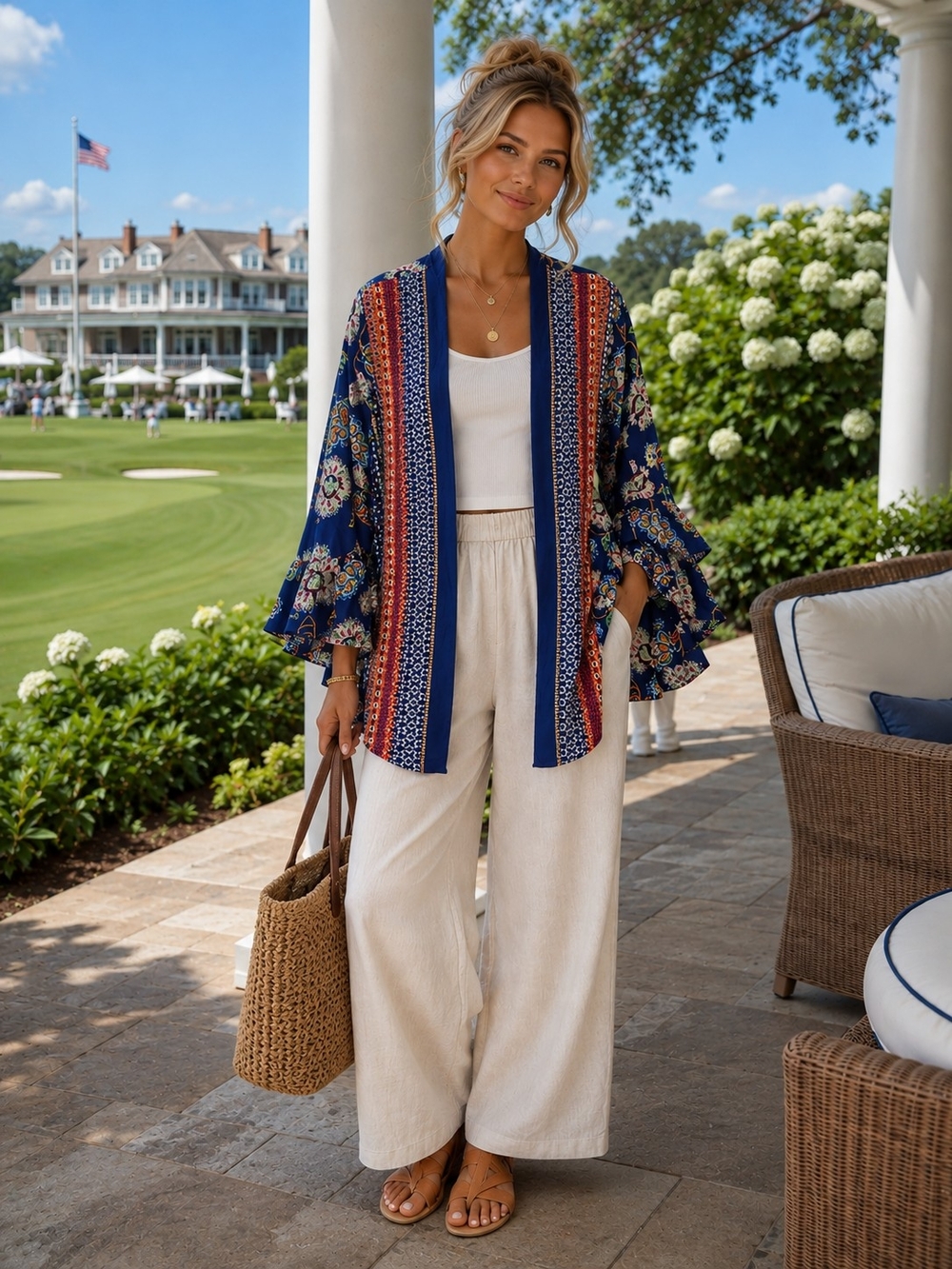 fig and flower Anthropologie NWT Navy Floral Kimono with Red and Yellow Accents - Picture 11 of 11